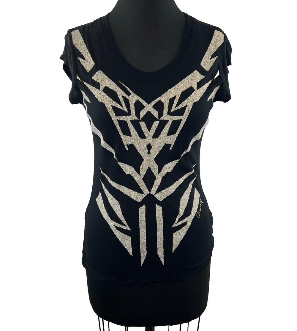 FIRETRAP London Black White "CAVIAR" Bronze Top Short Sleeve Size XS
